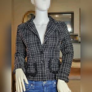 Rave Black & White Tweed Vintage Button Up Fitted Blazer Size Medium